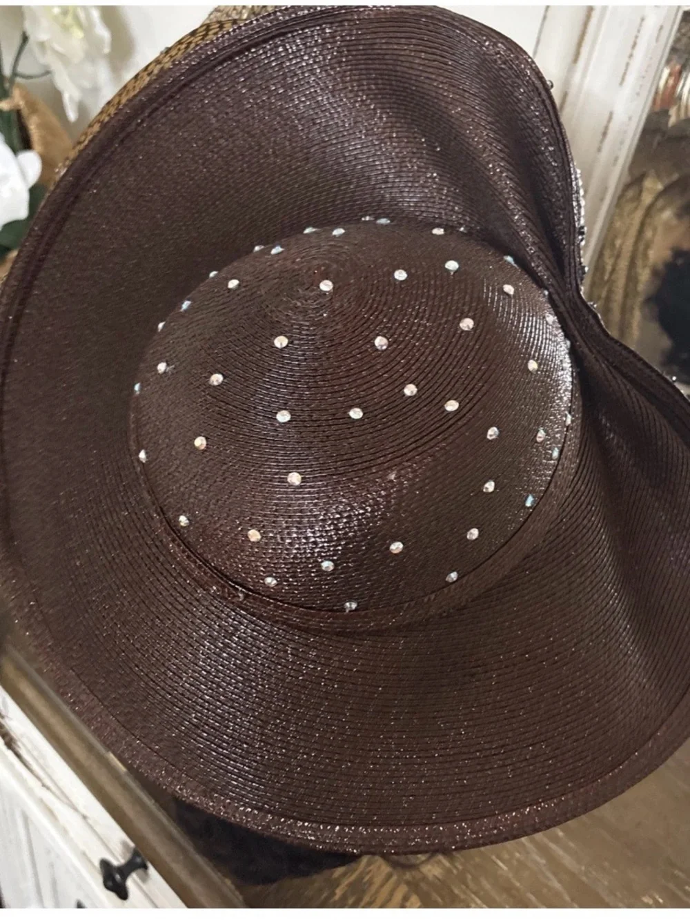 Crystal-Trim Brown Feathered Cocktail Hat
